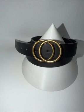 Aeropostale Black Belt with Gold Double-Ring Buckle